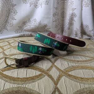 Leatherman LTD Golf Belt Mens Green Golfer Canvas Leather Brass Buckle Sz 40